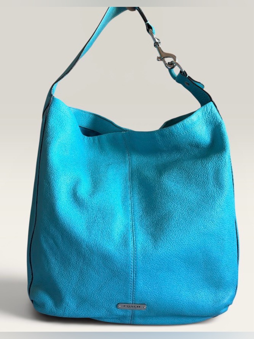 Coach Large Pebbled Leather Hobo in Bright Turquoise